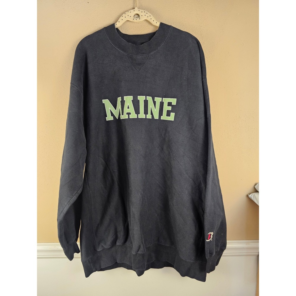 Vintage 90s Boathouse Sports Maine Spell Out Crewneck Sweatshirt Black 2XL